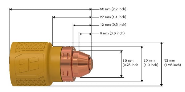 FineCut cartridge with dimensions to factor when using cutting templates and guides